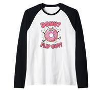 Donut Flip Out Funny Pink Doughnut Cartoon Pun Design Raglan Baseball Tee