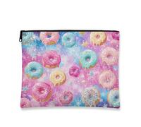 Donut Makeup Bag, Colorful Sweet Treats Cosmetic Travel Pouch for Women, Portable Small Canvas Zipper Organizer, Fun Skincare Toiletry Bag for Festivals, Peach, 7x9 Inch, Donuts