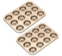 Donut Oan, 2Pcs Donut Pan for Baking 12-Cavity Non-Stick Food Grade Mold Dishwasher Safe for Desserts, Golden, Pans