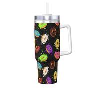 Donut Print 40oz with Straw and Lid, Stainless Steel Double Wall Vacuum Insulated Coffee Mug for Hot and Cold Coffee, Travel Mug with Handle