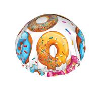 Donut -Print Extra Large Waterproof Shower Cap-Double Layer Protection For Long/Curly Hair - Reusable & Travel Friendly.