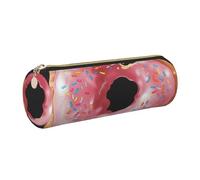 Donut Print Printed Leather Pencil Case Cute Stationery Organizer Round Makeup Bag Pen Pouch, Gold Zipper
