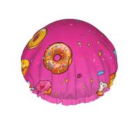 Donut Print Reusable Shower Cap For Women Shower Caps With Double-Layer Elastic For Long Hair Bath