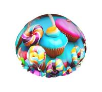 Donut Print Reusable Shower Caps Double Layer Full Hair Shower Caps for Adults