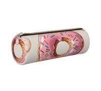 Donut Printed Leather Pencil Case Cute Stationery Organizer Round Makeup Bag Pen Pouch, Gold Zipper
