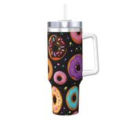 Donut Printing 40oz Stainless Steel Tumbler Double Wall Vacuum Insulated Mug With Handle And 2 In 1 Straw Lid