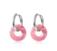Donut Stone Earrings for Women Double Stacked Round Hoop Retro Minimalist Jewelry Cool Tone Gift for Mom Wife Birthday Valentine's Day (Silver, Watermelon Crystal)