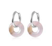 Donut Stone Earrings for Women Double Stacked Round Hoop Retro Minimalist Jewelry Cool Tone Gift for Mom Wife Birthday Valentine's Day (Silver ring gray agate)