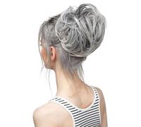 Donut Synthetic Chignon Curly Scrunchie Updo Elastic Messy Bun Fake Hair Hairpieces Bands Bundle Tail Blonde for Women Hair Ponytail for Women Girls(Grey white)