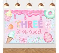 Donut Theme 3rd Birthday Backdrop Three is so Sweet Birthday Photography Background Pink Donuts 3rd Birthday Party Decorations for Girls 3rd Birthday Party Decor Supplies 5x3ft