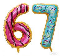 Donut Theme Number 67 Balloon, 40 Inch Large Foil Balloon for 67th Birthday Party Decorations, Funny 67 Meme Balloon for Birthday Anniversary Celebration Supplies