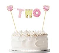 Donut Two Cake Topper Banner,Pre-Strung Doughnut 2nd Birthday Cake Bunting Topper,Donut Grow Up Themed Second Birthday Party Decorations