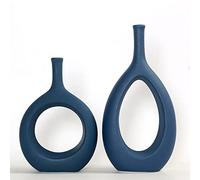 Donut Vase Ceramic Vase Handmade Modern Arts Vase Nordic Style Ring Shape Small Vases For Dry Flowers, Home,Living Room, Bedroom,Wedding,Table Decor (Color : Blue, Size : Set of 2)