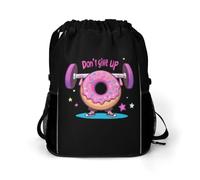 Donut Weightlifting Don't Give Up Gym Drawstring Bag with Shoe Compartment