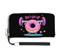 Donut Weightlifting Don't Give Up Leather Large Capacity Wallet with Wrist Strap Credit Card Holder Wallets Travel Purse Handbags