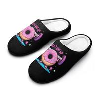 Donut Weightlifting Don't Give Up Men's Soft Cotton Slippers with Memory Foam Anti-skid House Shoes for Travel Indoor Outdoor