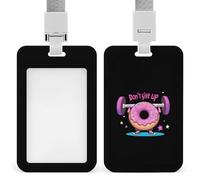Donut Weightlifting Don't Give Up Push-Pull ID Badge Holder Vertical Clear Holders with Lanyard Key Card Work Clip for Office Men Women