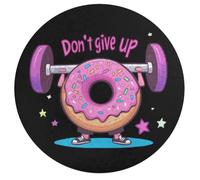 Donut Weightlifting Don't Give Up Round Wooden Puzzle Letter on Back