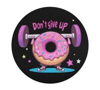 Donut Weightlifting Don't Give Up Round Wooden Puzzle Letter on Back
