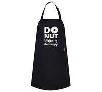 DONUT WORRY BE HAPPY - 2 Pockets Restaurant, Coffee house, Cooking Kitchen Chef Bar Hotel Women Men Made with Polyester - Great Gift For Husband, Wife, Dad, Mom, boyfriend Girlfriend