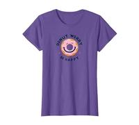 Donut Worry Be Happy - Cheerful Pastry Pun T-Shirt, Women, Purple Heather, 3XL