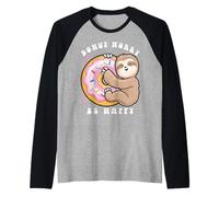 Donut Worry Be Happy Funny Food Puns Sloth Raglan Baseball Tee