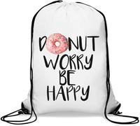Donut Worry Be Happy Gym Sack Casual Drawstring Bag White