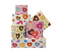 Donut Wrapping Paper 6pcs, Colorful Sweet Heart Shaped Doughnut Pattern Gift Wrap Paper, Delicious Dessert Baking Theme Folded Flat Art Wraps for Sweet One 1st Birthdays Party Baby Shower DIY Crafts