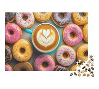 Donuts And Coffee Recycled Cardboard Jigsaw Puzzle for People Donut Coffee with Stress And Anxiety 1000 Pieces Decoration 38x26cm/1000pcs