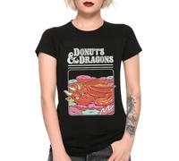 Donuts & Dragons Art T-Shirt, Dungeons and Dragons DND Tee(Small)