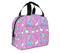 Donuts Lunch Bag Tote Bag Unicorns Blue Ice Cream White Cats Rainbows Star Cartoon Cute Sweet Dessert Reusable Zipper Cooler Tote Bag for Work Picnic Camping