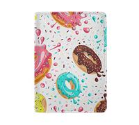 Donuts Pink Brown Yellow Troquoise Watercolor Genuine Leather Travel Passport Covers, Microfiber Travel Cards Wallet Holder Case Protector for Women and Men