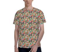 Donuts Print Men Short Sleeve Crew Neck T-Shirt Stylish Casual Summer Various Occasions Wear Black