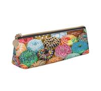 Donuts Print PVC Coin Purse Money Bag Makeup Case Pencil Pouch Zipper stationery case Women Men, White, One Size, Simple