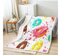 Donuts Throw Blanket Chocolate Doughnut Decor Sherpa Blanket for Couch Bed Sofa Whimsical Dessert Abstract Fuzzy Blanket Decor Plush Throw Blanket Desserts Food Pink 50x60 Inch