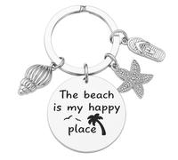 DONWOIE Beach Keyring - Ocean Keychain with 'My Happy Place' Tag,Funning Key Rings Bag Charm for Women, Holiday Key Rings Gift for Beach Lovers