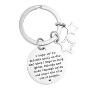 DONWOIE Best Friends Keyring - Friendship Keychain with “I Hope We’re Friends Until We Die, Then Ghost Friends” Engraved Metal Tag and Star Charms, Funny Keyring Gift for Best Friends