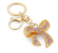 DONWOIE Bow Keyring - Sparkling Crystal Bowknot Bag Charms for Women with Dazzling Accents, Sweet Key Rings Gifts for Romantics & Fashion Lovers-Pink