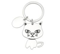 DONWOIE Cat Keyring - Cute Feline Keychain Bag Charms for Women with Silver Key Ring, Lively Contrast Details & Engravable Blank Tag, Cool Key Rings Gifts for Cat Lovers & Pet Owners