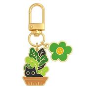 DONWOIE Cat Keyring, Potted Plant Keychain Bag Charms for Women | Cute Key Rings Gifts with Black Cats in Leafy Pot and Green Flower Pendants for Women Girls Son Nature and Animal Lovers