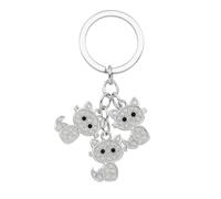 DONWOIE Cat Keyring - Rhinestone Keychain Bag Charms for Women with Three Dazzling Feline Pendants, Elegant Silver Key Rings Gifts for Cat Lovers