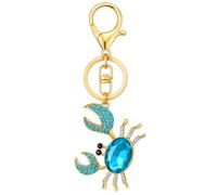 DONWOIE Crab Keyring -Rhinestone Crab Keychain Bag Charms for Women with Large Oval Stone & Diamond Accents, Cute Key Rings Gifts for Ocean Lovers & Light Luxury Style-Blue
