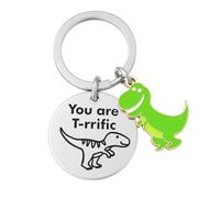 DONWOIE Dinosaur Keyring - Dinosaur Keychain Bag Charms with 'You Are T-rrific' Engraved Metal Tag, Fun Keyrings Gift for son and Dino Lovers