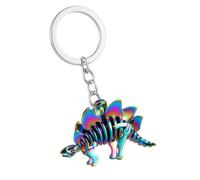 DONWOIE Dinosaur Keyring Rainbow Stegosaurus Skeleton Keychain - Iridescent Bone Bag Charms,Trendy Key Rings Gifts for Dino Lovers