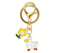 DONWOIE Duck Keyring - Duck Keychain for Bag Charms with White Duck and Yellow Smiley Flower Pendants, Cute Keyrings Gifts for Women Girls Animal and Fun Lovers