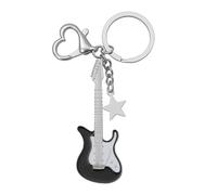 DONWOIE Guitar Keyring - Music Keychain Bag Charms with Rock Theme Black and White Guitar Pendant and Silver Star Decoration, Musical Key Rings Gifts for Music Lovers and Guitarists