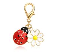 DONWOIE Ladybug Keyring, Daisy Keychain with Inspirational Card - Gold Hook Charm, Encouragement Gift for Women & Girls, Always Remember You Are Brave Strong Smart