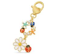 DONWOIE Ladybug Keyring - Flower Keychain Bag Charms for Women | Cute Key Rings with Gold Heart Clasp, Colourful Starfish Gifts for Nature Lovers Outdoor Enthusiasts Friends Girls