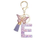 DONWOIE Letter E Keyring - Initial Keychain Bag Charms for Women with Butterfly and Tassel Pendants, Butterfly Key Rings Gifts for Girls Friends