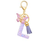 DONWOIE Letter L Keyring - Initial Keychain Bag Charms for Women with Butterfly and Tassel Pendants, Butterfly Key Rings Gifts for Girls Friends